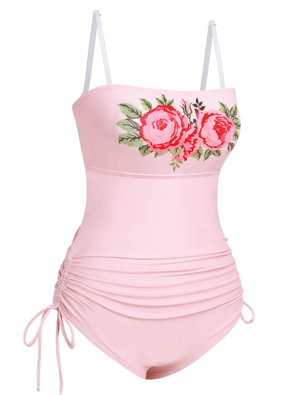 Pink 1940s Rose Strap One-piece Swimsuit sold by Retro Stage product image thumbnail 3