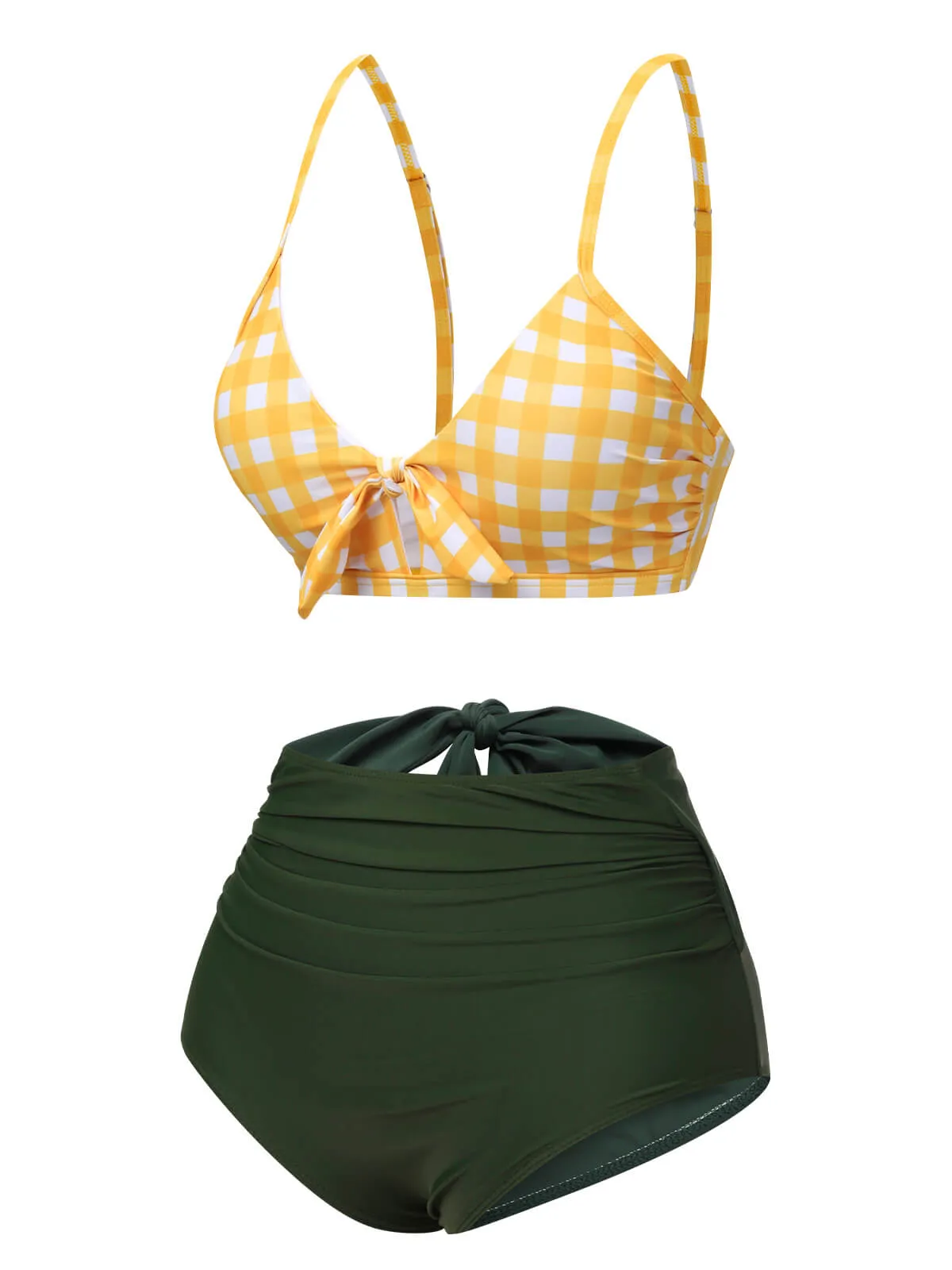 Yellow & Green 1950s Plaid Bow Bikini Set sold by Retro Stage product image thumbnail 2