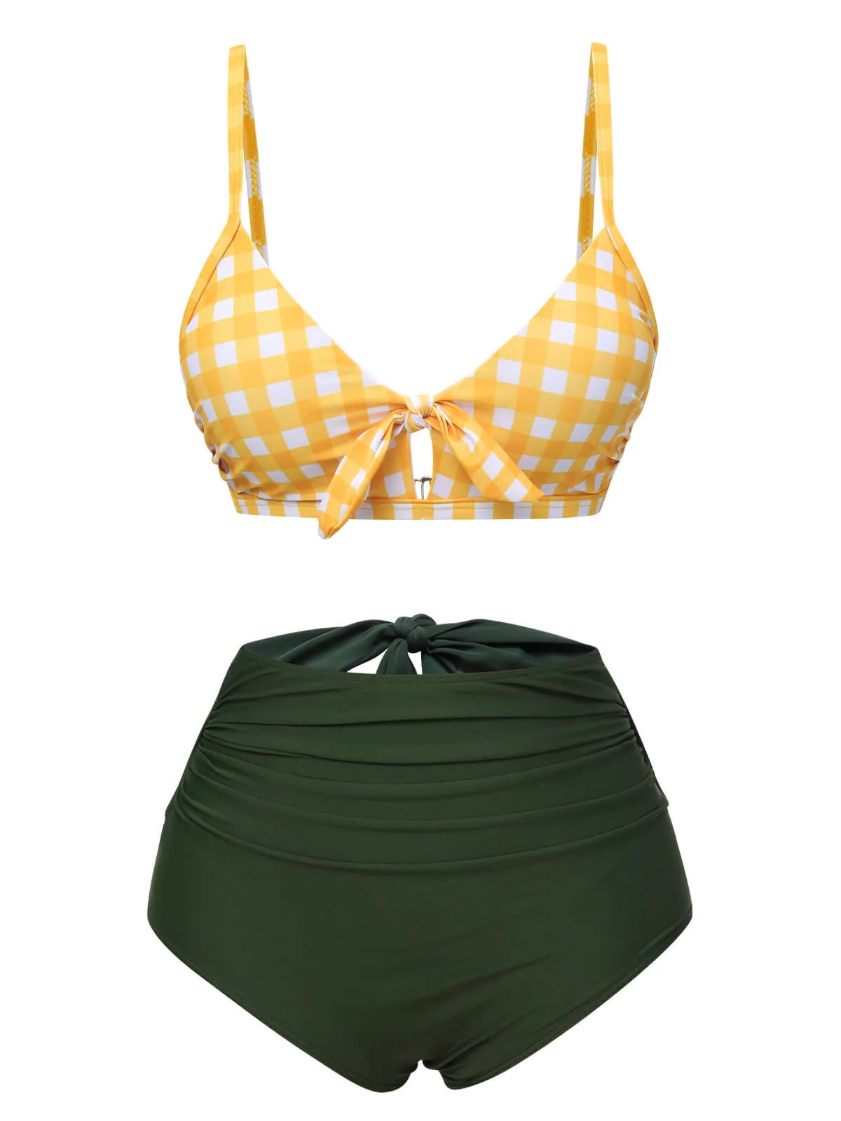 Yellow & Green 1950s Plaid Bow Bikini Set sold by Retro Stage