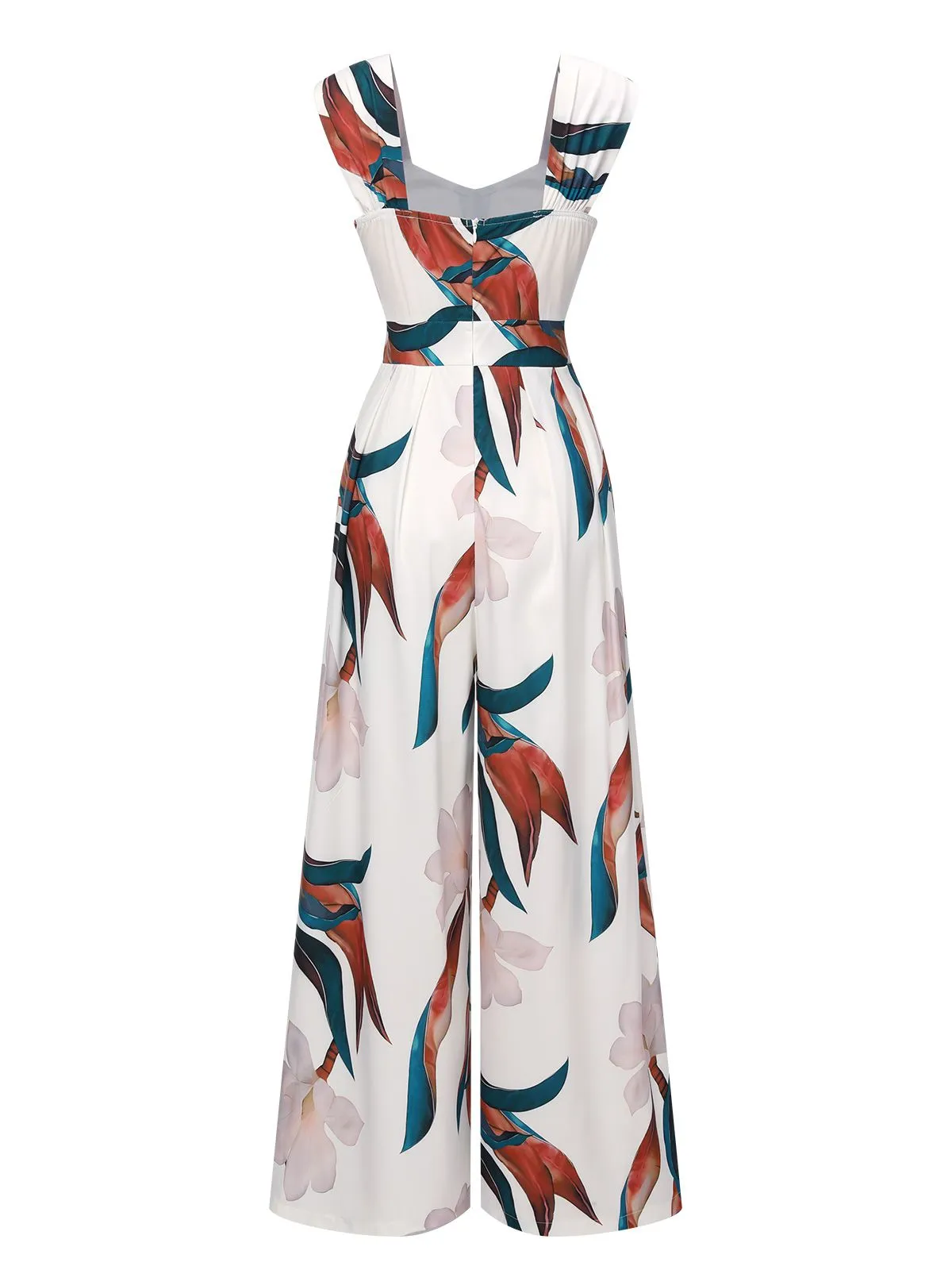 White 1960s Floral Square Neck Jumpsuit sold by Retro Stage product image thumbnail 3