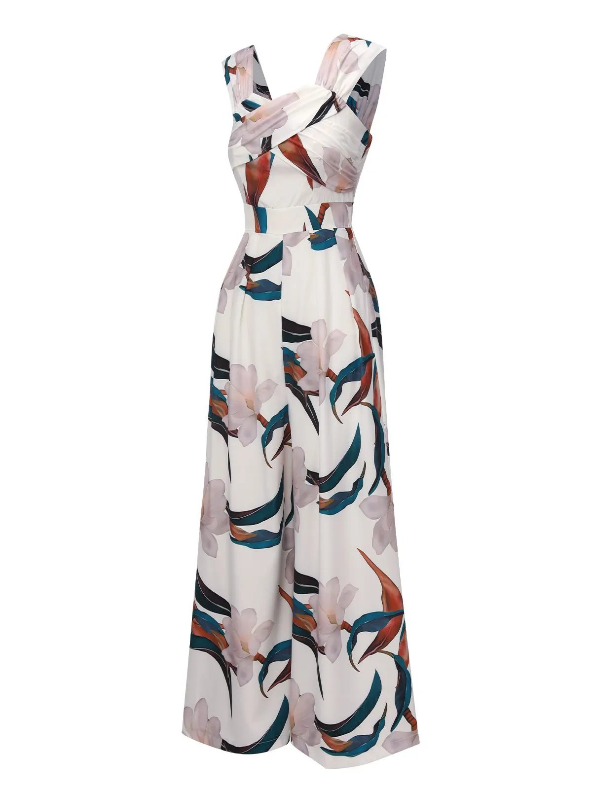 White 1960s Floral Square Neck Jumpsuit sold by Retro Stage product image thumbnail 2