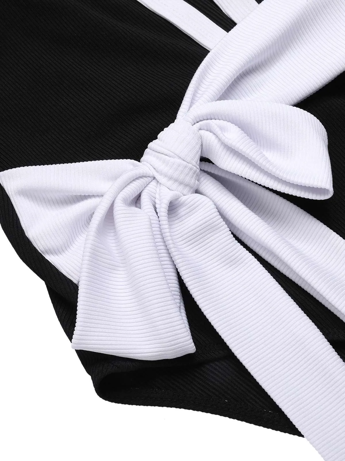 Black 1950s Deep V-Neck Waist Tie Swimsuit sold by Retro Stage product image thumbnail 4