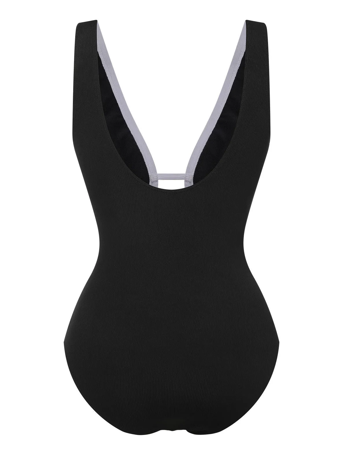 Black 1950s Deep V-Neck Waist Tie Swimsuit sold by Retro Stage product image thumbnail 3