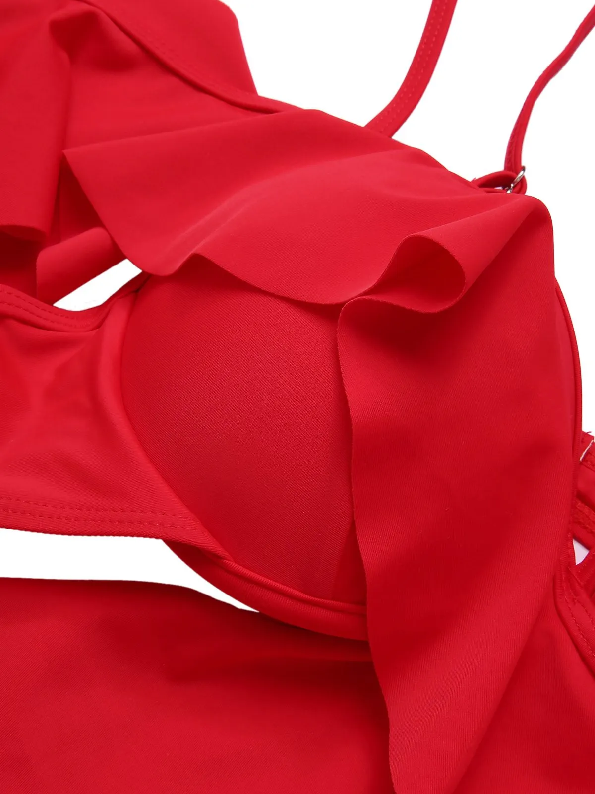 Red 1960s Ruffle Sleeves Tropical Plant Swimsuit sold by Retro Stage product image thumbnail 4