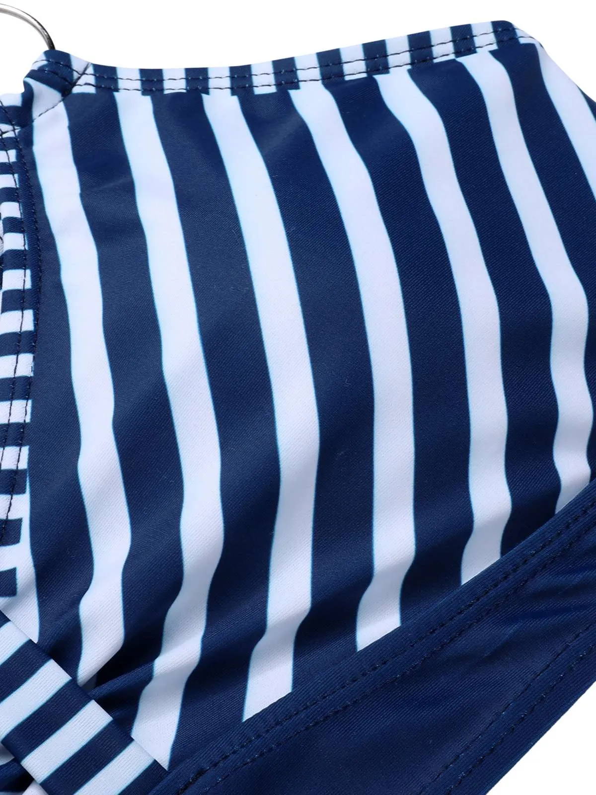 Dark Blue 1940s Stripes Strap Drawstring Swimsuit sold by Retro Stage product image thumbnail 4