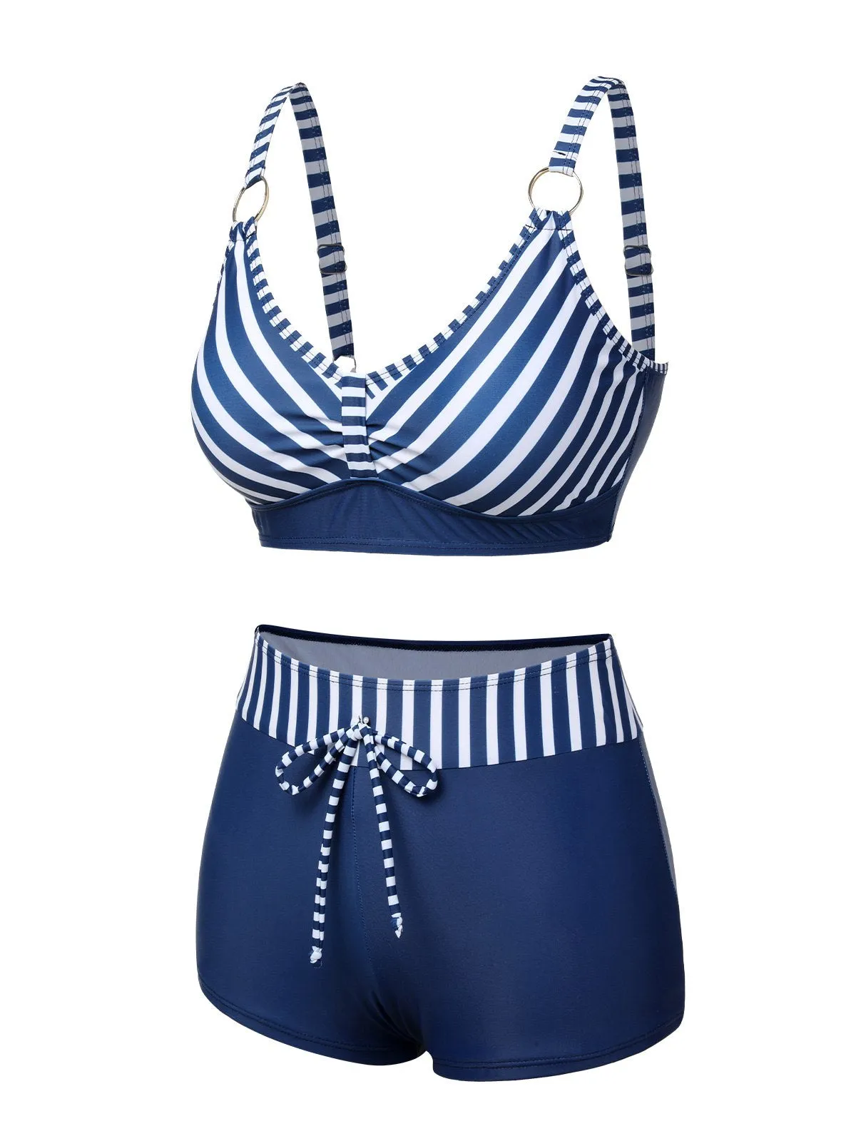 Dark Blue 1940s Stripes Strap Drawstring Swimsuit sold by Retro Stage product image thumbnail 2