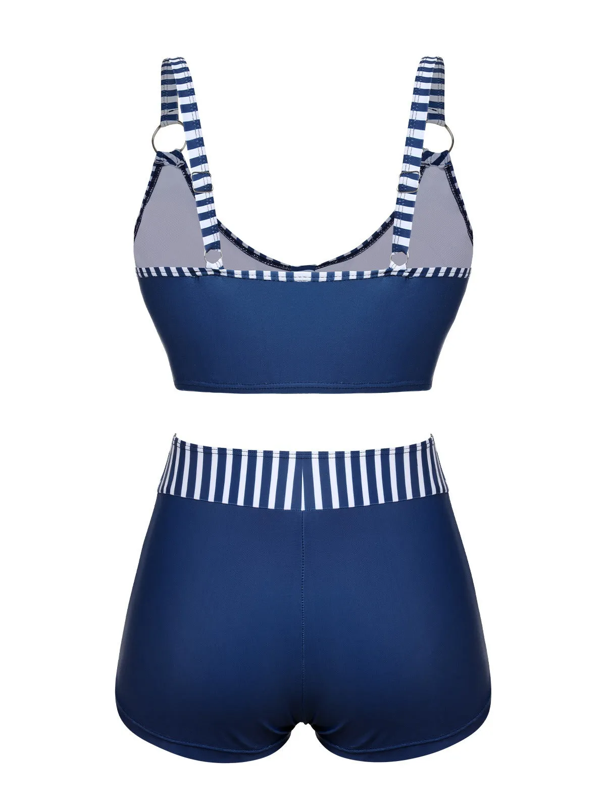 Dark Blue 1940s Stripes Strap Drawstring Swimsuit sold by Retro Stage product image thumbnail 3
