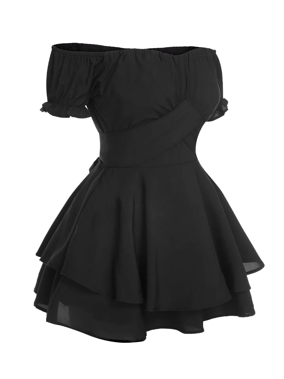 Black 1950s Off Shoulder Ruffle Sleeves Romper sold by Retro Stage product image thumbnail 2