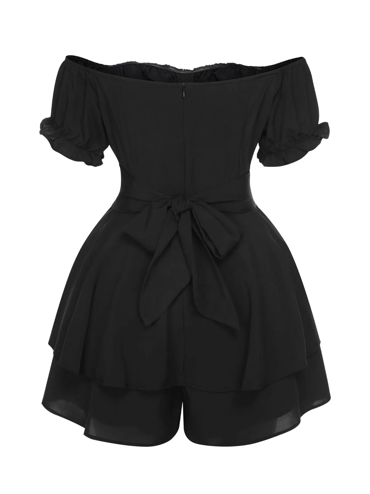 Black 1950s Off Shoulder Ruffle Sleeves Romper sold by Retro Stage product image thumbnail 3