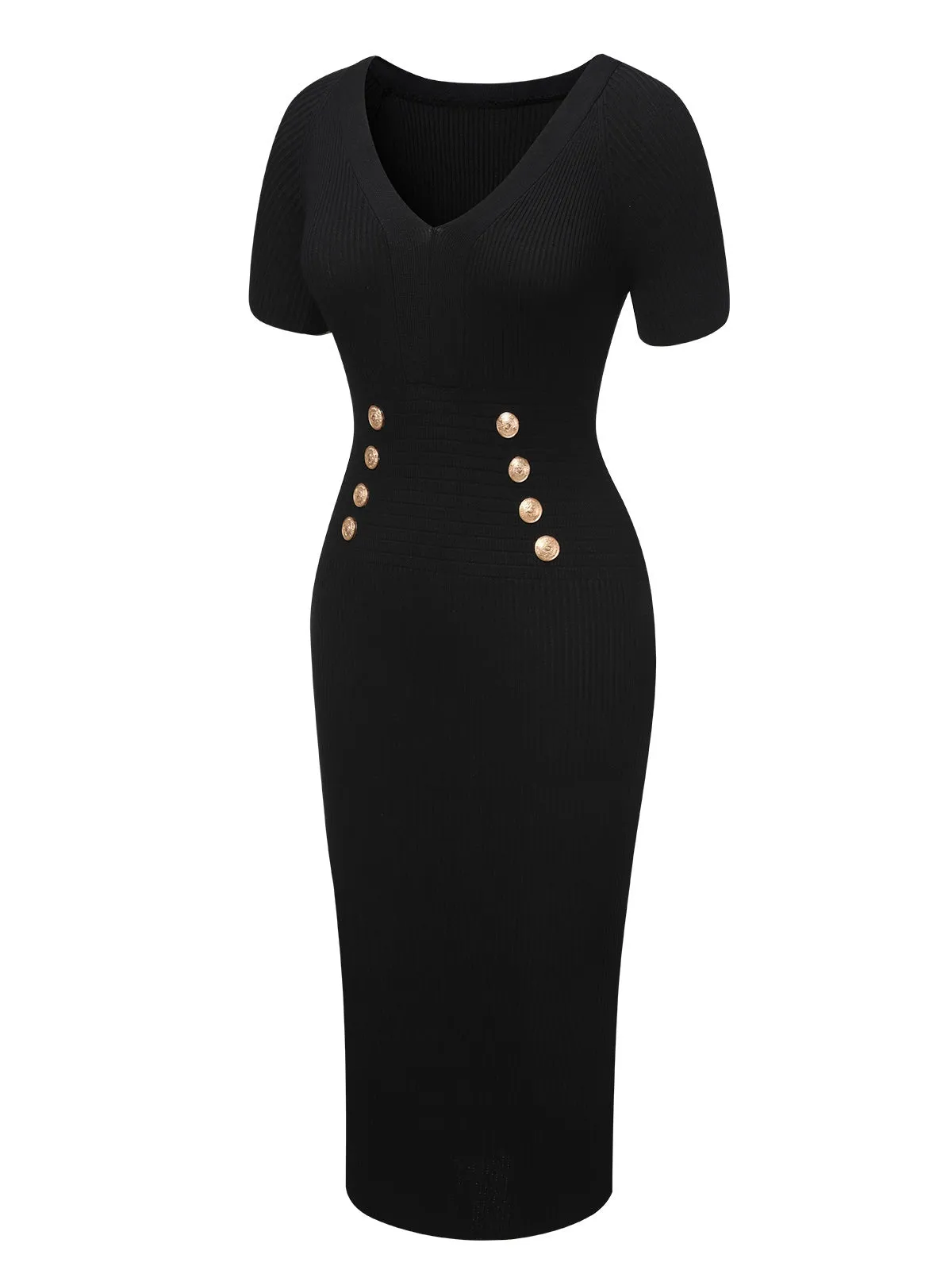 Black 1960s Solid V-Neck Buttons Dress sold by Retro Stage product image thumbnail 2