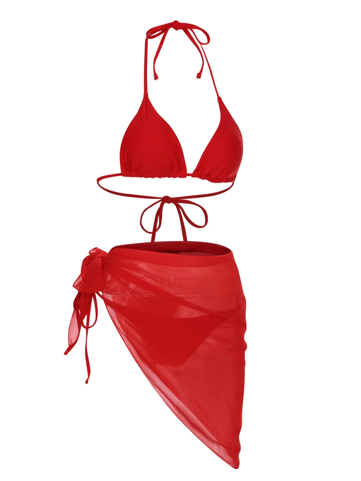 Red 1950s Solid Halter Bikini Set & Cover-Up sold by Retro Stage product image thumbnail 3