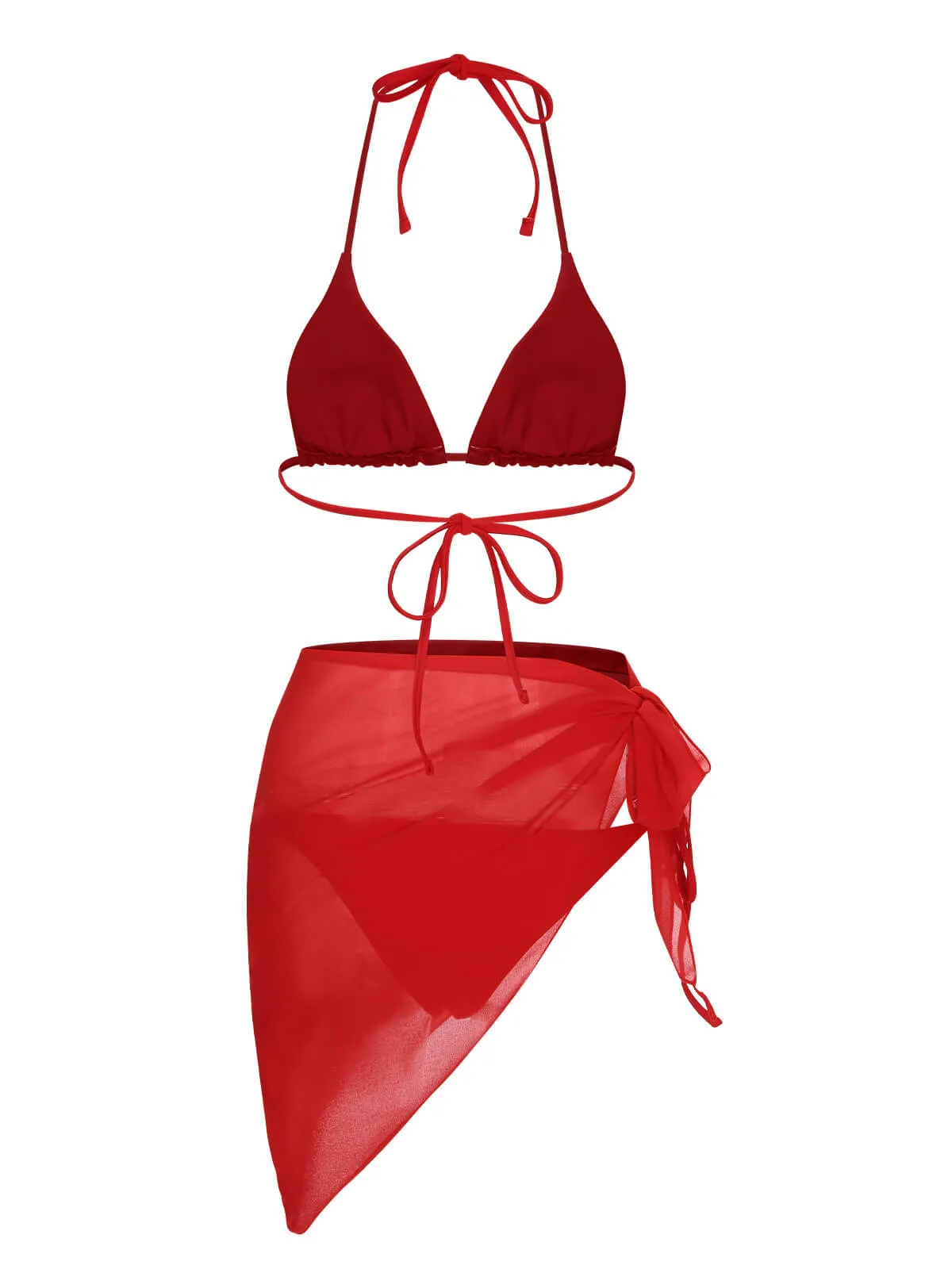 Red 1950s Solid Halter Bikini Set & Cover-Up sold by Retro Stage product image thumbnail 4
