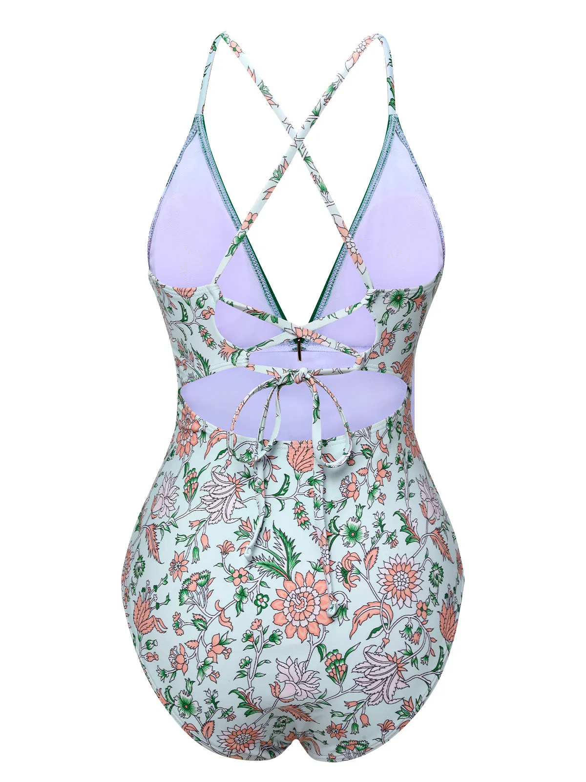 Green 1950s Floral Spaghetti Strap Swimsuit sold by Retro Stage product image thumbnail 3