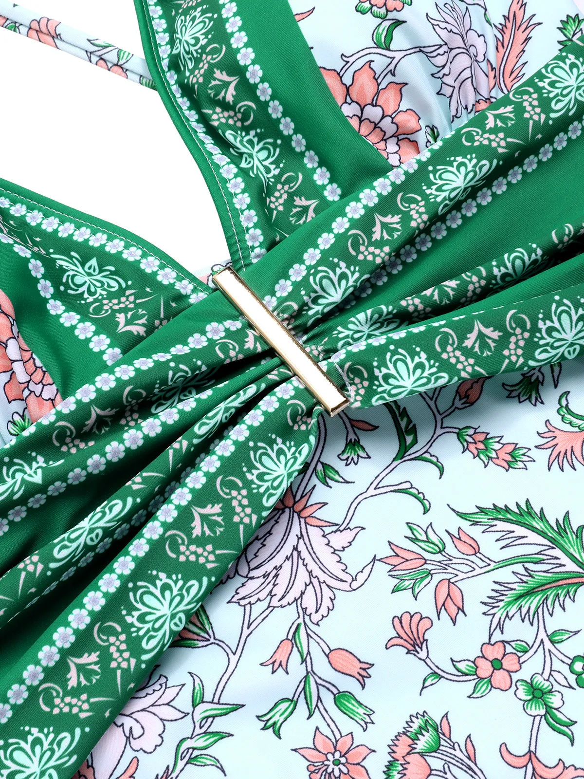 Green 1950s Floral Spaghetti Strap Swimsuit sold by Retro Stage product image thumbnail 4