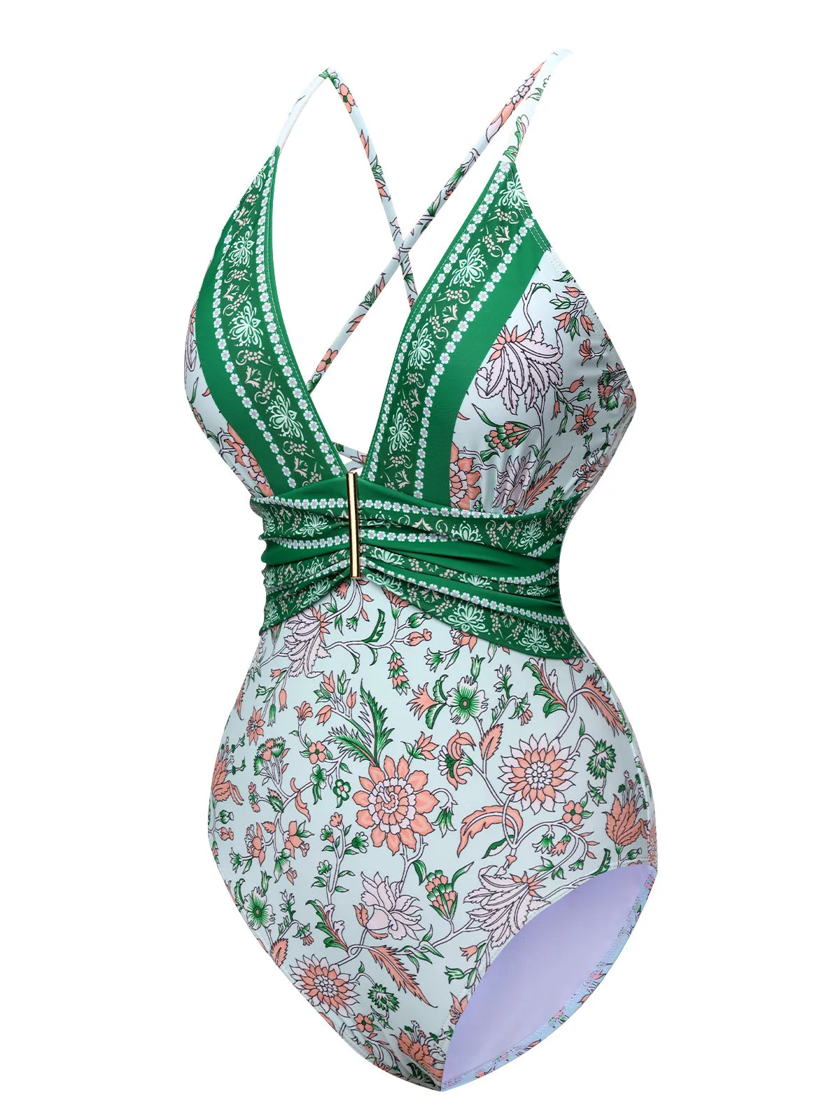 Green 1950s Floral Spaghetti Strap Swimsuit sold by Retro Stage product image thumbnail 2