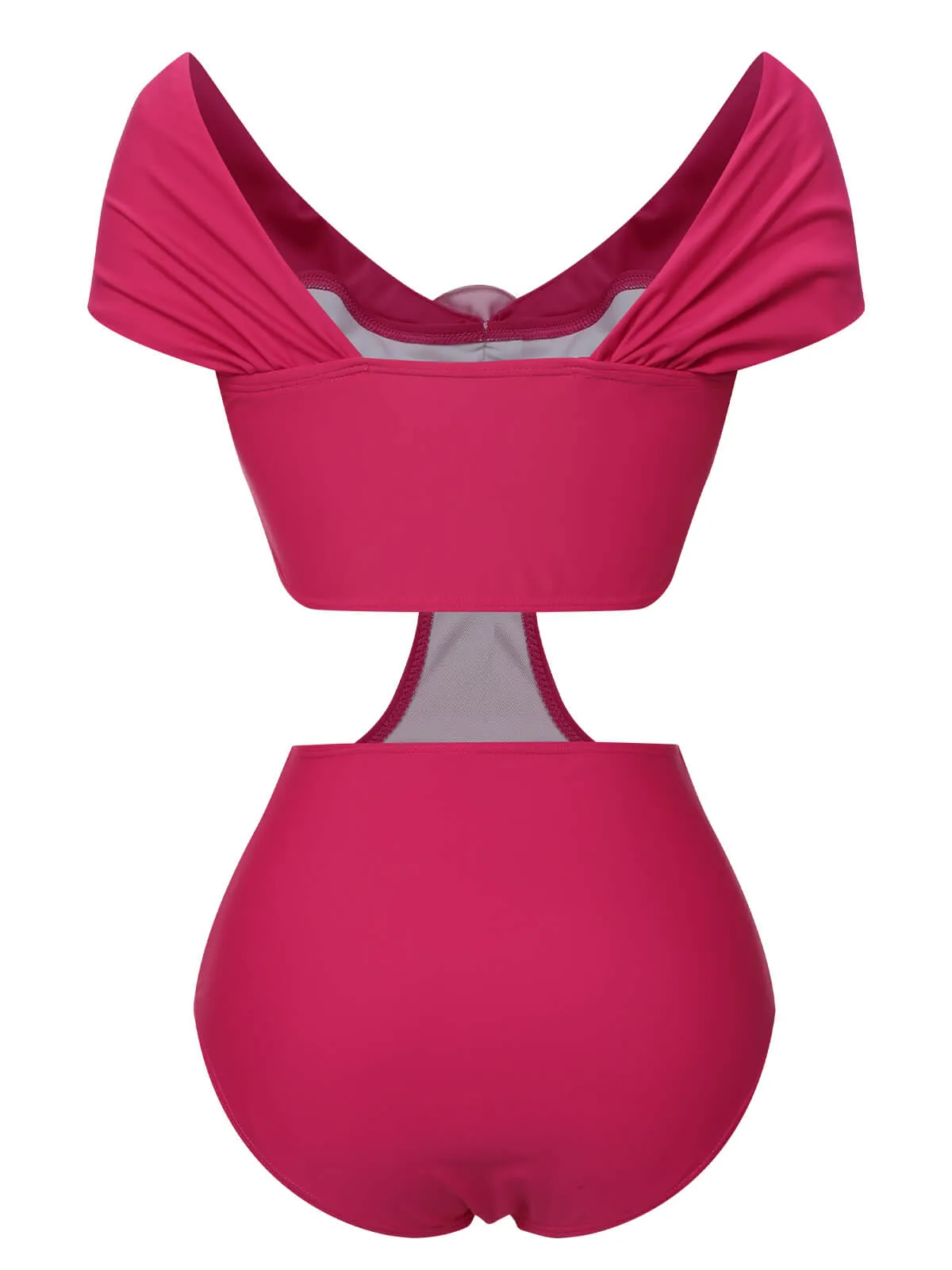 Rose Red 1930s 3D Rose Off Shoulder Swimsuit sold by Retro Stage product image thumbnail 3
