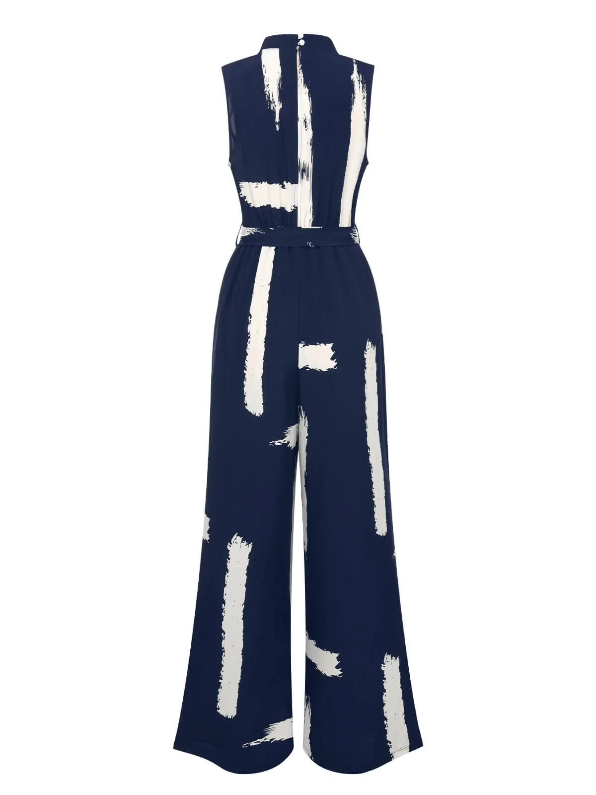 Dark Blue 1940s Brush Print Jumpsuit With Belt sold by Retro Stage product image thumbnail 3