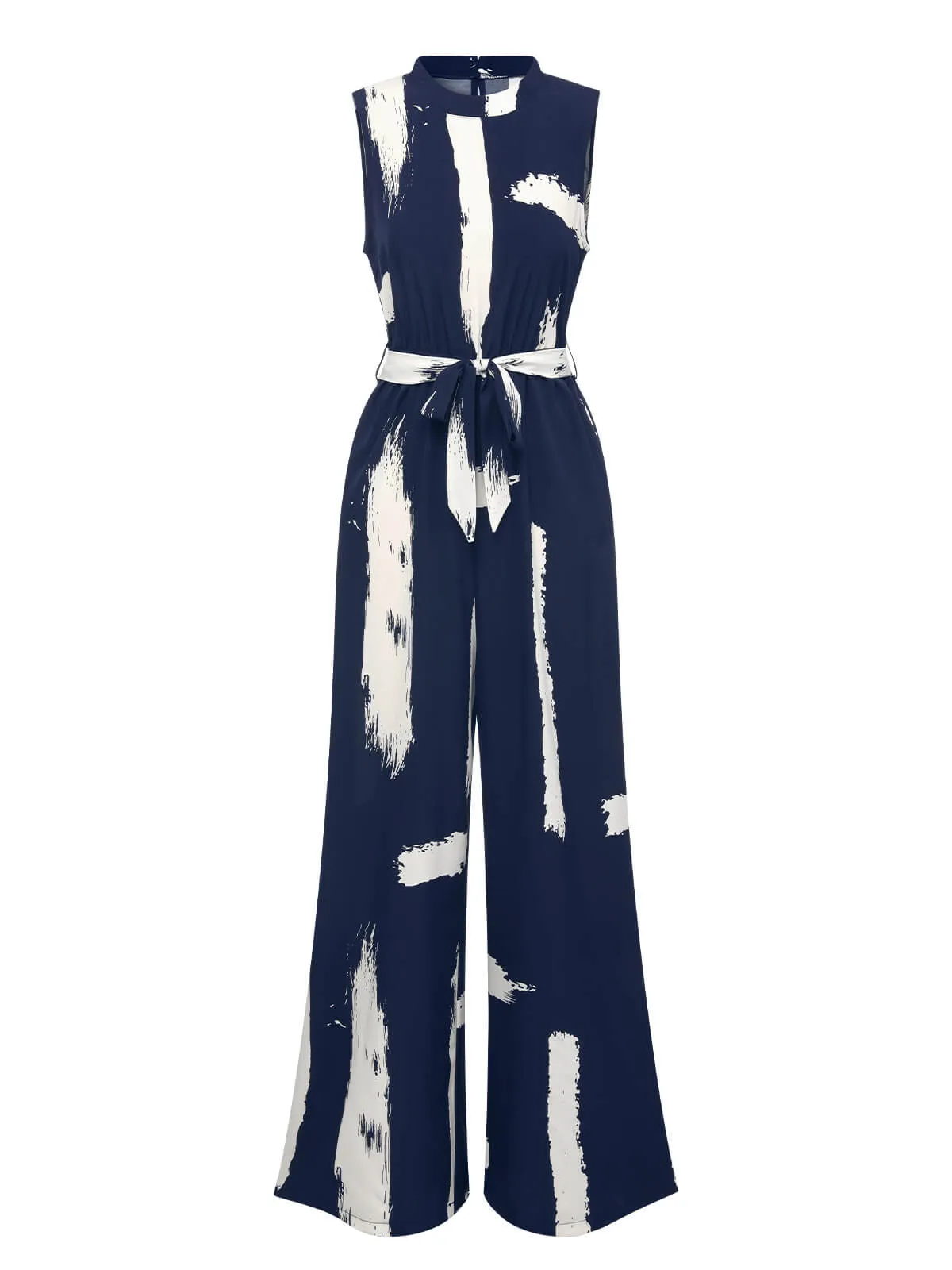 Dark Blue 1940s Brush Print Jumpsuit With Belt sold by Retro Stage
