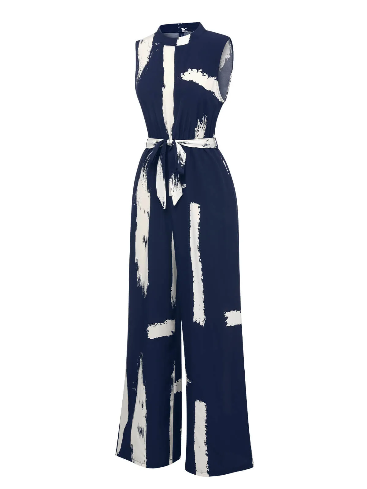 Dark Blue 1940s Brush Print Jumpsuit With Belt sold by Retro Stage product image thumbnail 2