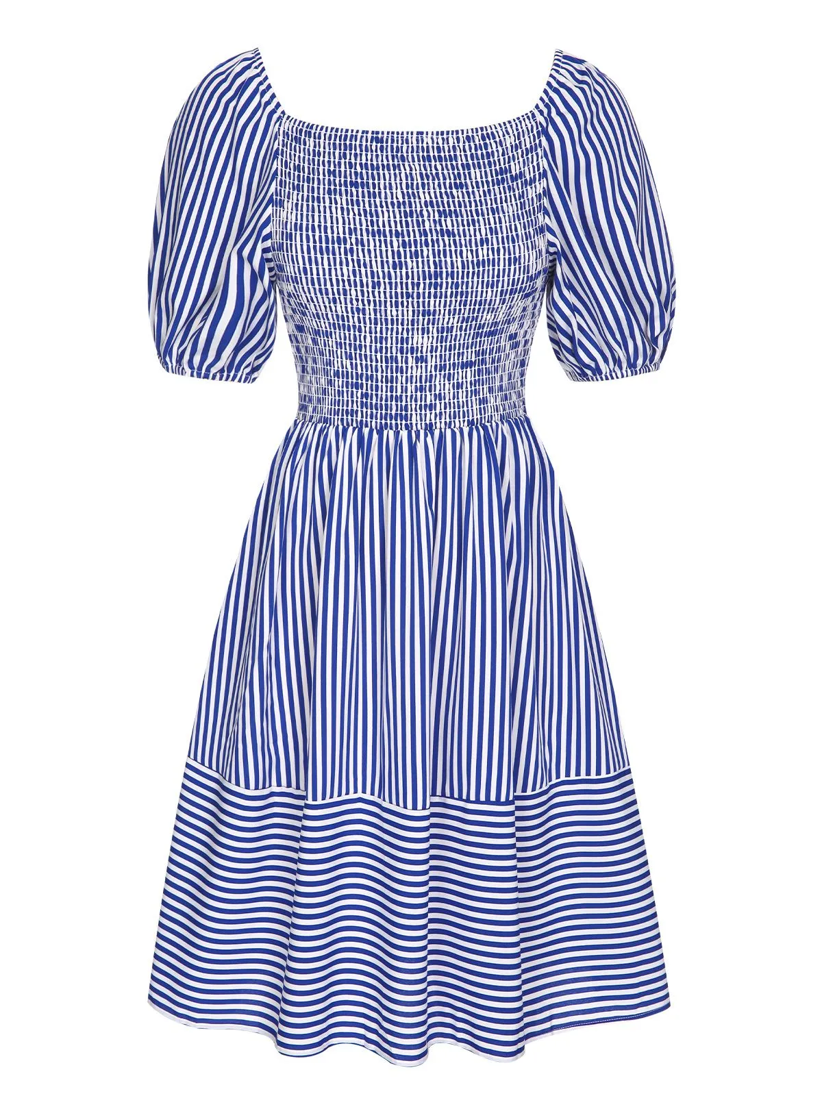 Blue 1950s Striped Raglan Square Neck Smocked Dress sold by Retro Stage product image thumbnail 2