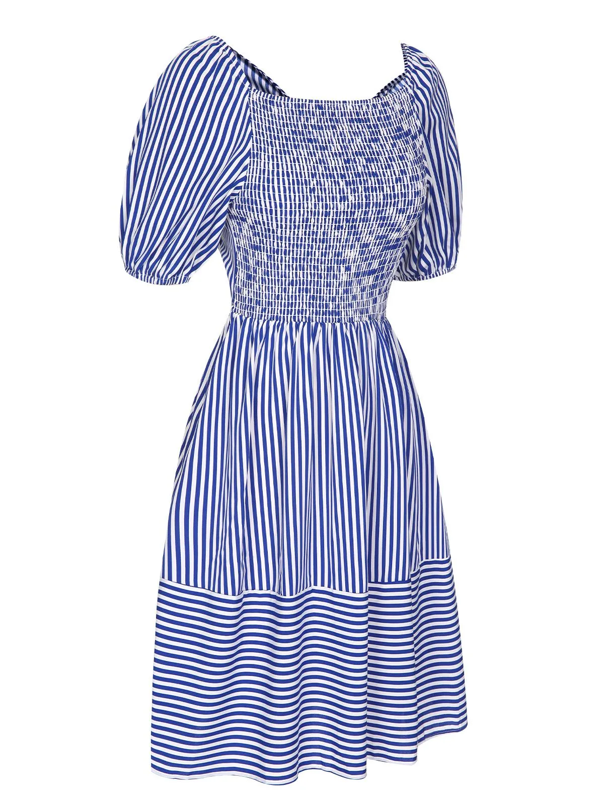 Blue 1950s Striped Raglan Square Neck Smocked Dress sold by Retro Stage product image thumbnail 3