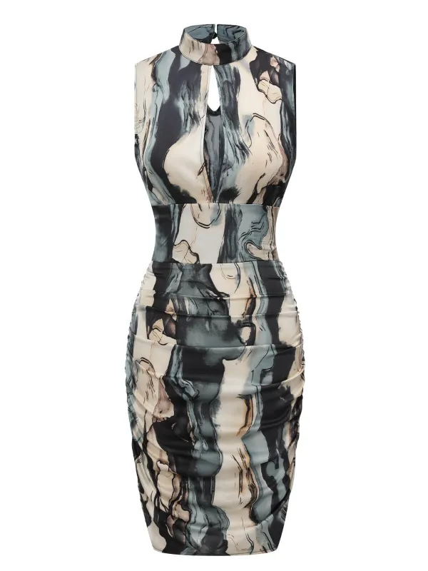 Multicolor 1960s Front Hollow Pleated Sleeveless Dress sold by Retro Stage