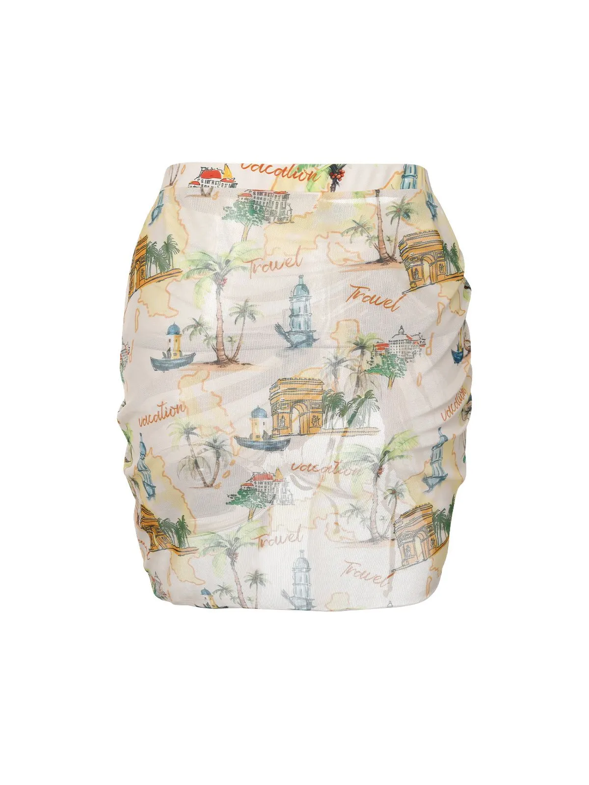 Yellow 1970s Retro Architectural Pattern Drawstring Cover-Up sold by Retro Stage product image thumbnail 4