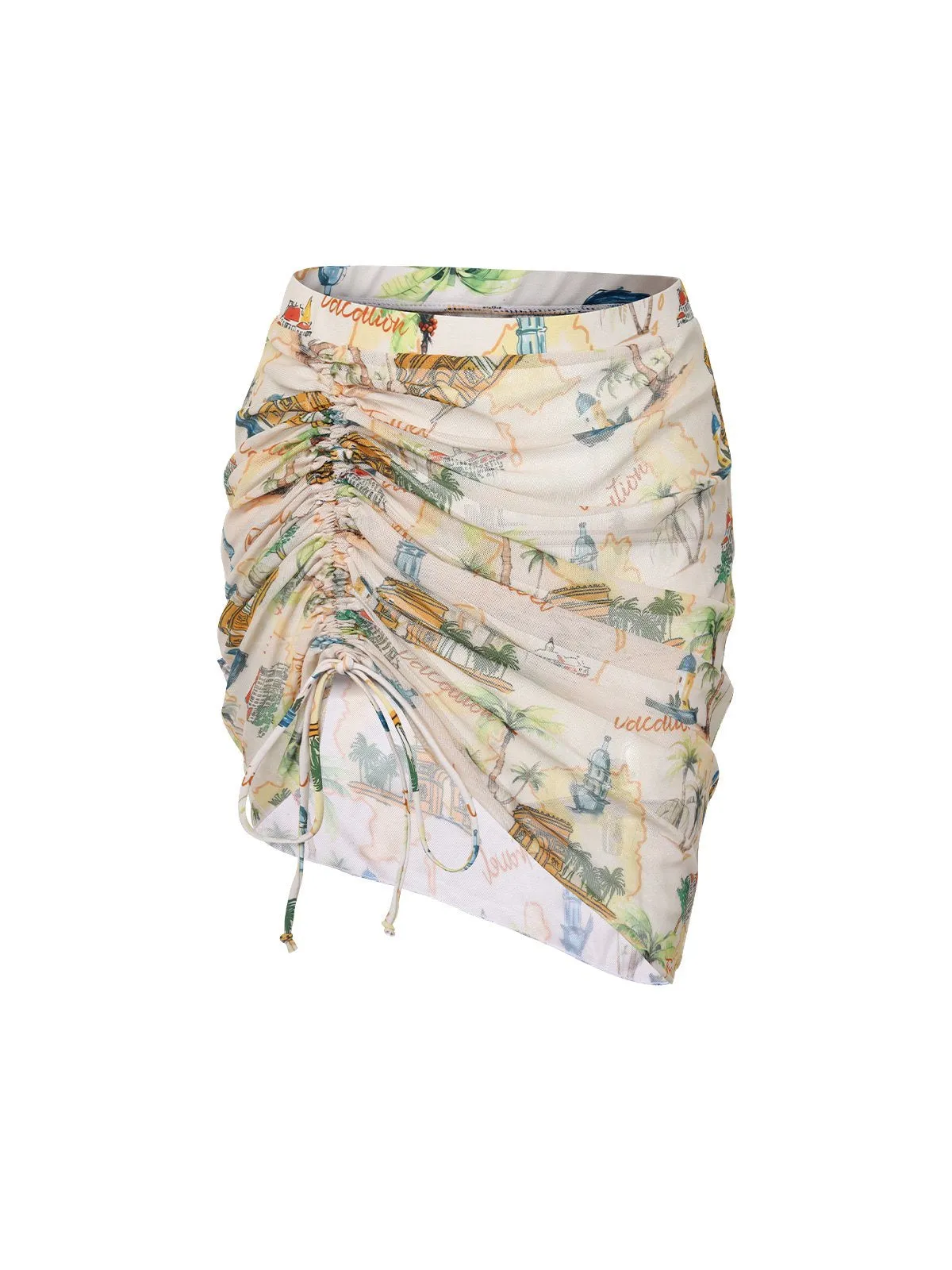 Yellow 1970s Retro Architectural Pattern Drawstring Cover-Up sold by Retro Stage product image thumbnail 2