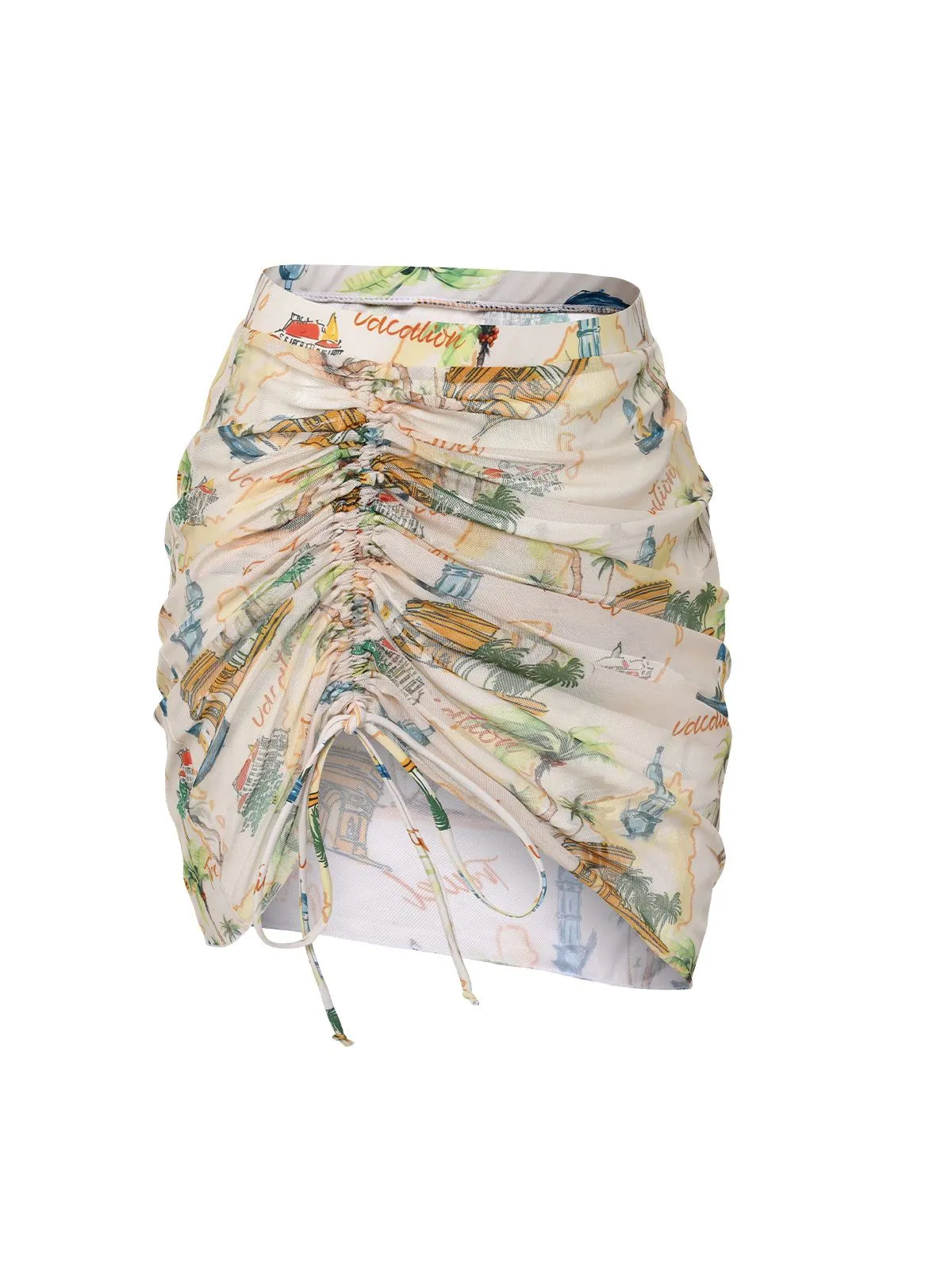 Yellow 1970s Retro Architectural Pattern Drawstring Cover-Up sold by Retro Stage product image thumbnail 3