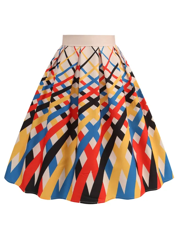 Multicolor 1950s Diagonal Plaid Swing Skirt sold by Retro Stage