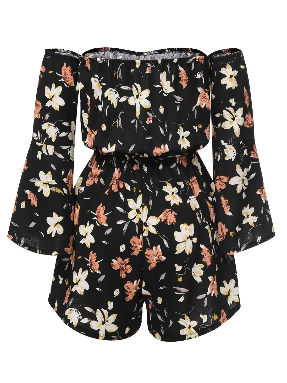 Black 1950s Off-Shoulder Floral Romper sold by Retro Stage product image thumbnail 3