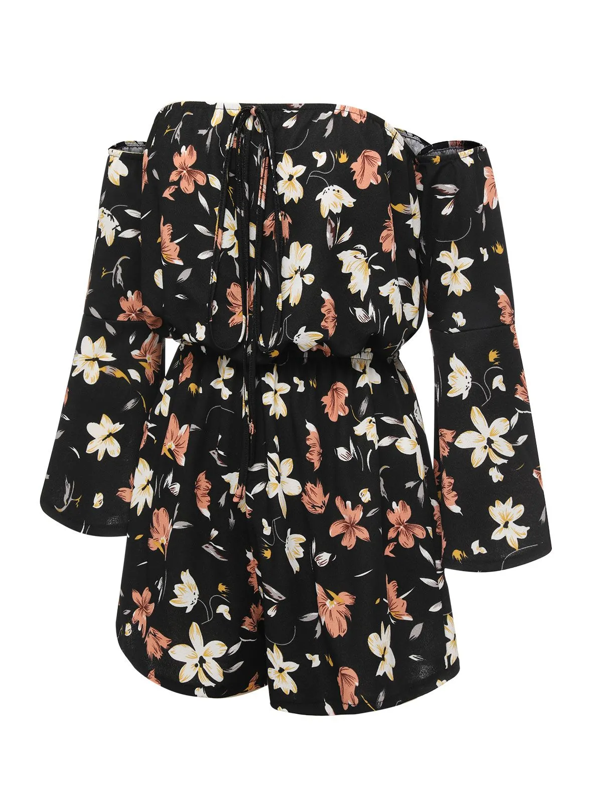 Black 1950s Off-Shoulder Floral Romper sold by Retro Stage product image thumbnail 2