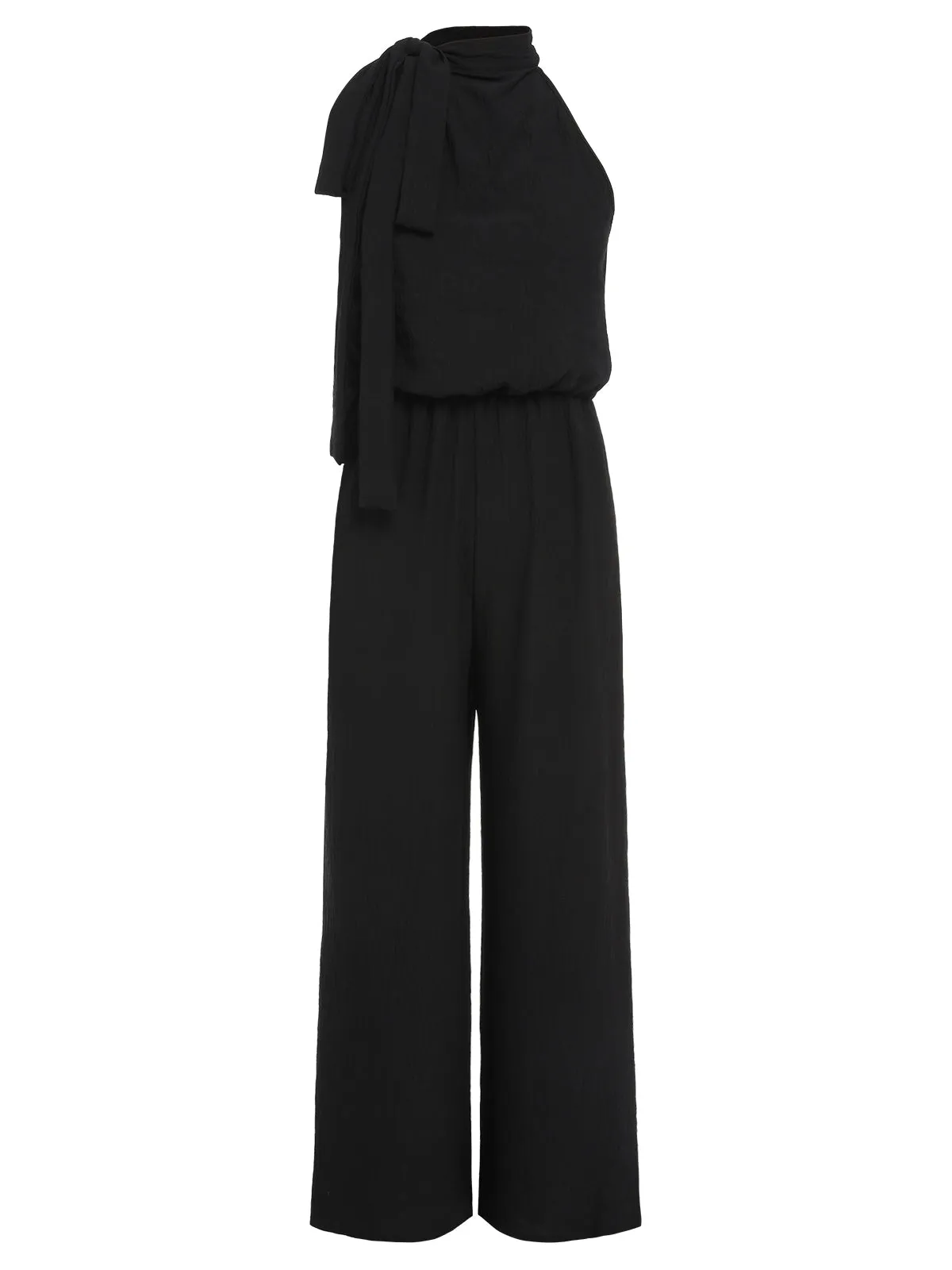 Black 1930s Solid Stand Collar Tie-Up Jumpsuit sold by Retro Stage