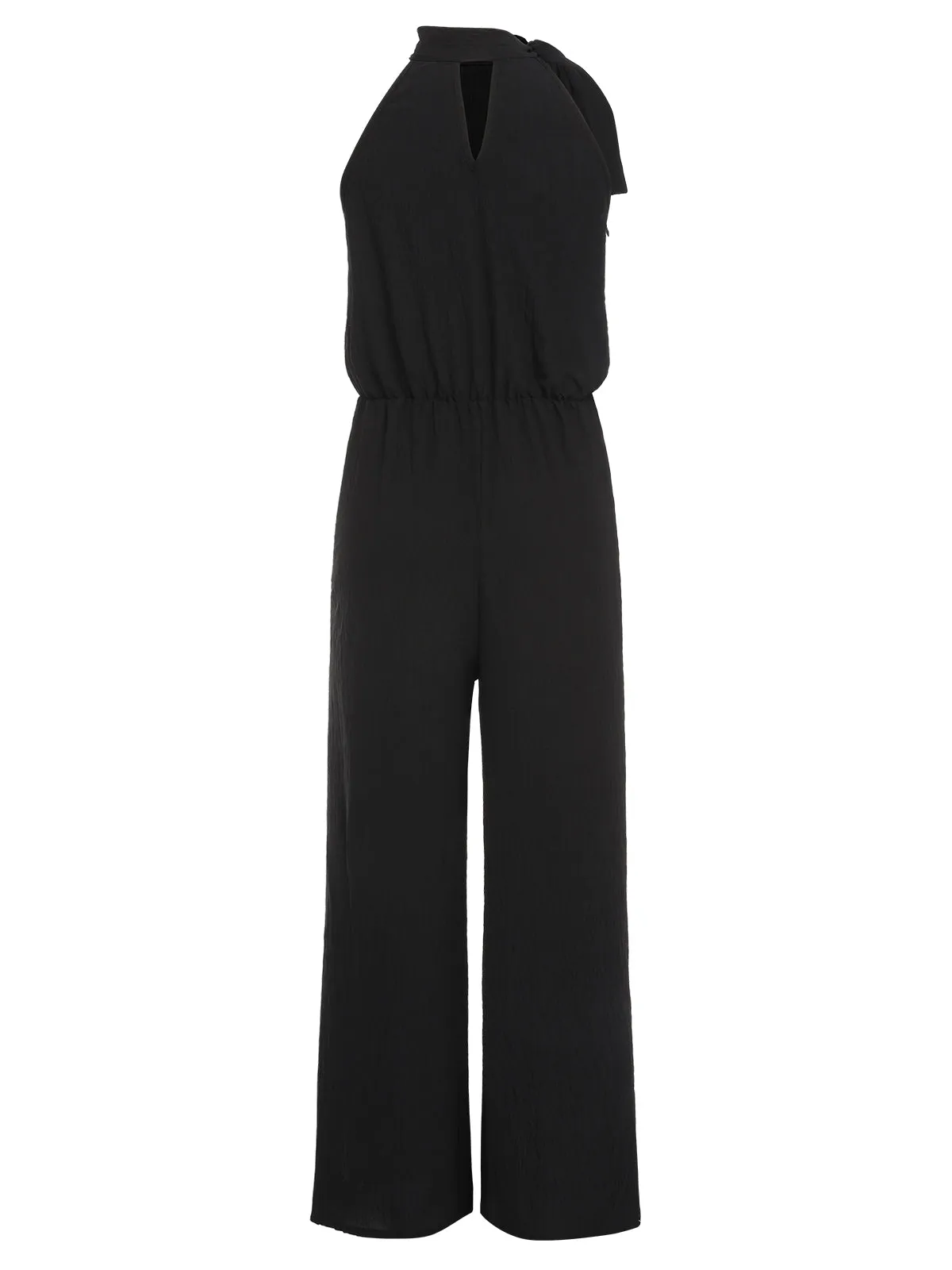 Black 1930s Solid Stand Collar Tie-Up Jumpsuit sold by Retro Stage product image thumbnail 3