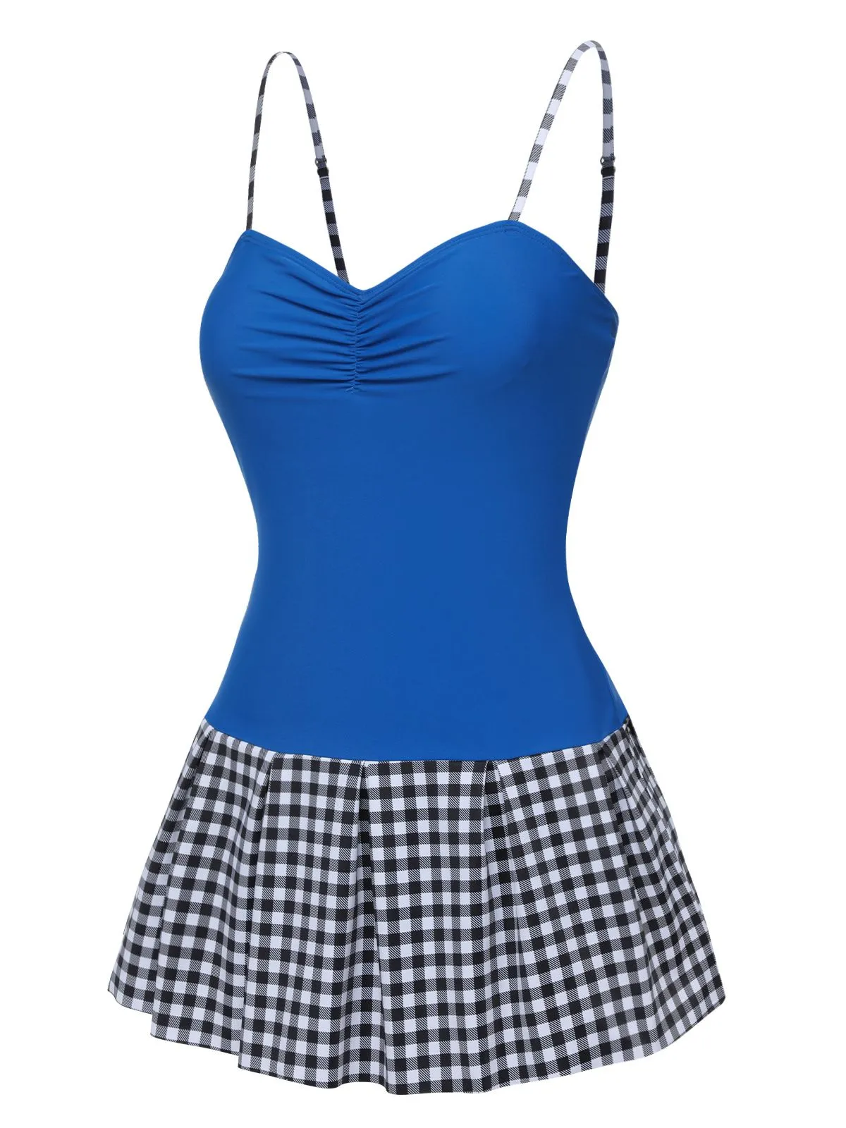 Blue 1960s Plaid Patchwork Strap Swimsuit sold by Retro Stage product image thumbnail 3