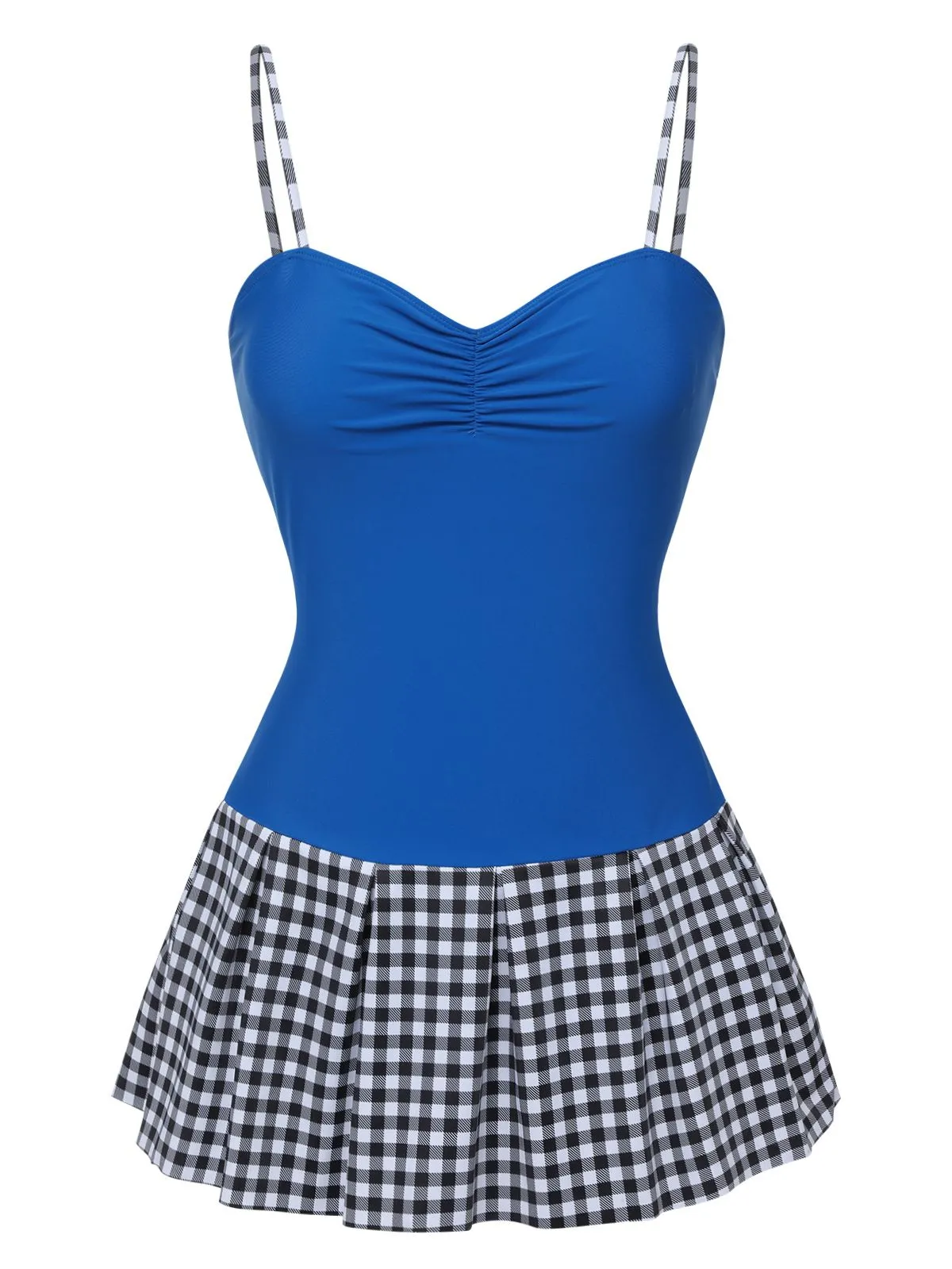 Blue 1960s Plaid Patchwork Strap Swimsuit sold by Retro Stage product image thumbnail 2