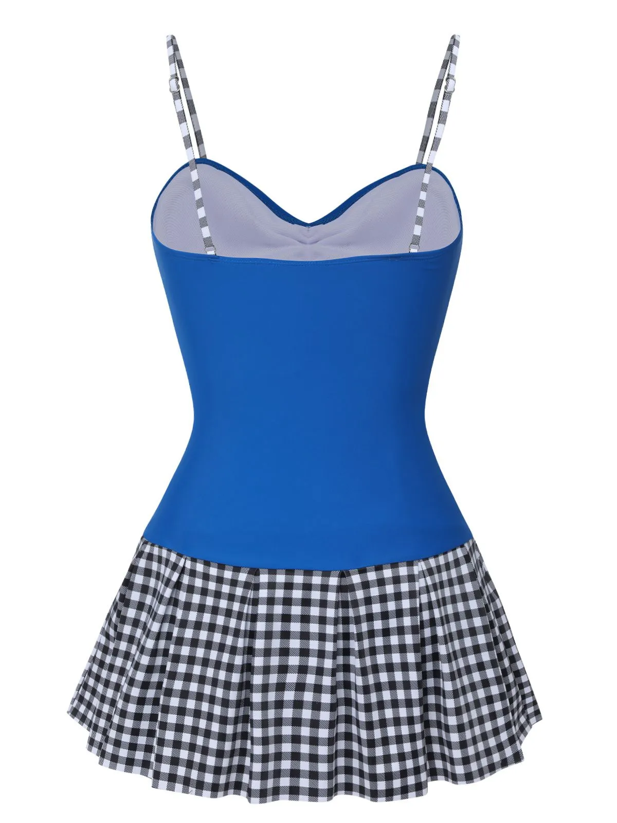 Blue 1960s Plaid Patchwork Strap Swimsuit sold by Retro Stage product image thumbnail 4