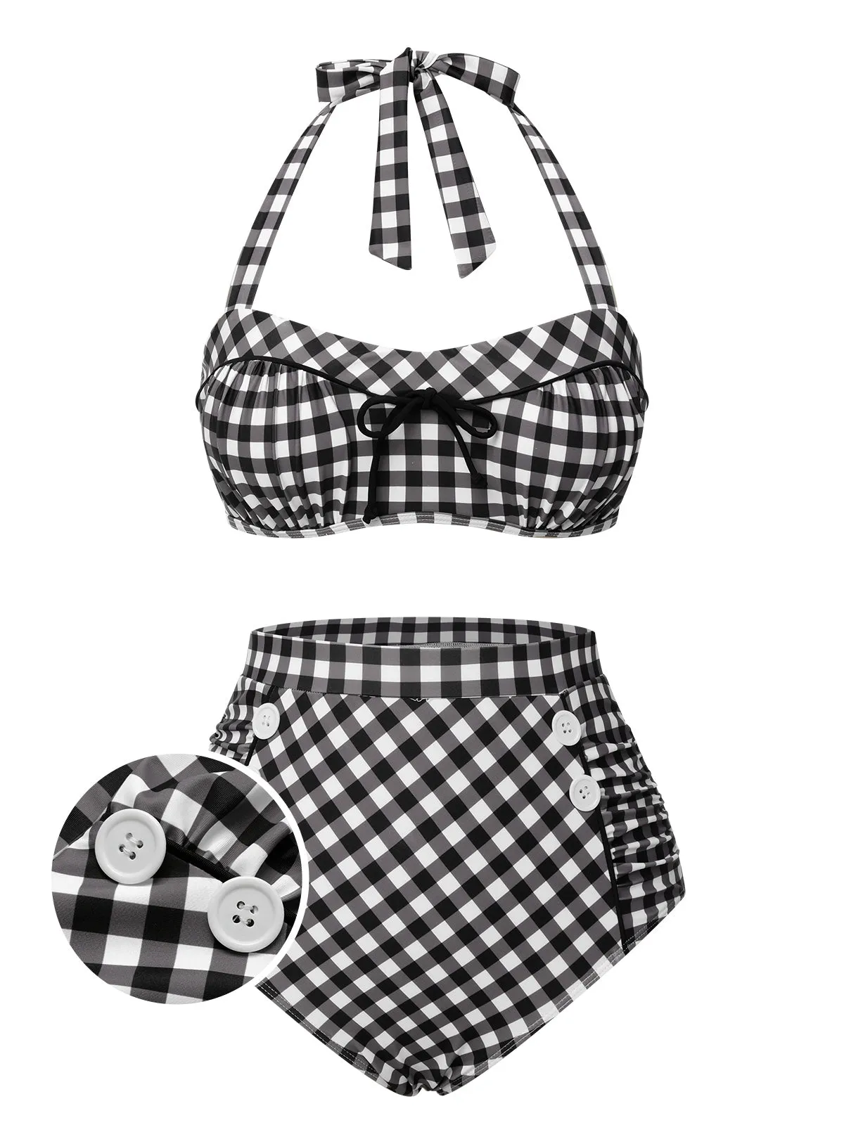 Black 1940s Plaid Halter Swimsuit sold by Retro Stage