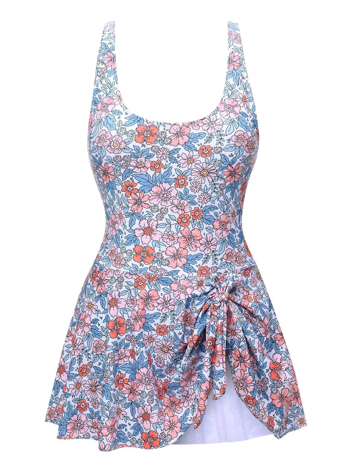 1950s Floral Knot Wide Strap Skirt Swimsuit sold by Retro Stage