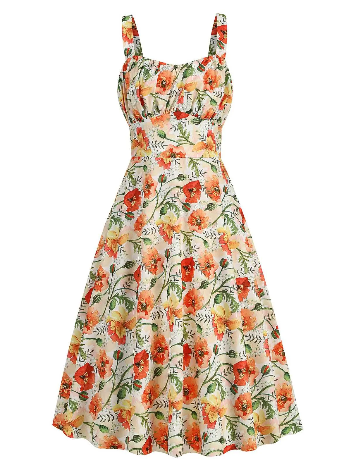 1950s Botanical Print Strap High Waist Dress sold by Retro Stage product image thumbnail 2
