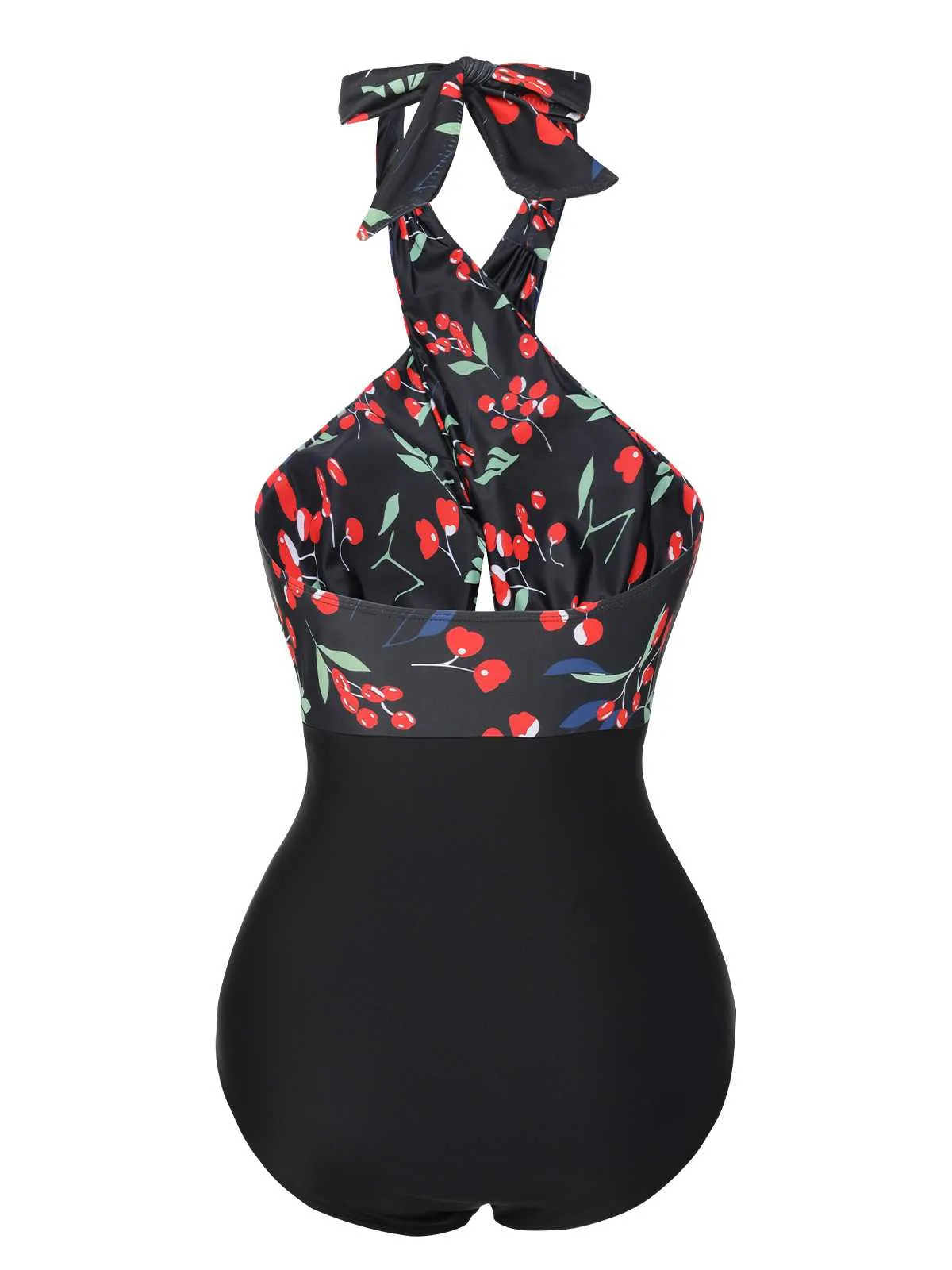 Black 1950s Cross Halter Cherry Swimsuit sold by Retro Stage product image thumbnail 4
