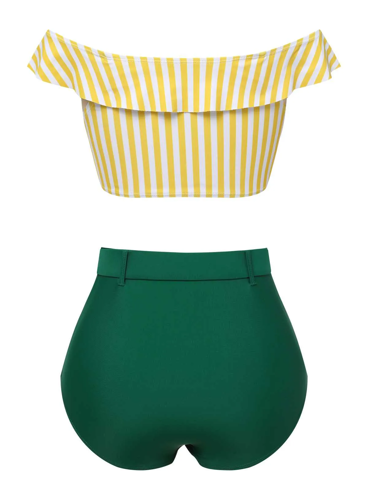Multicolor 1930s Off-Shoulder Stripes Swimsuit sold by Retro Stage product image thumbnail 4