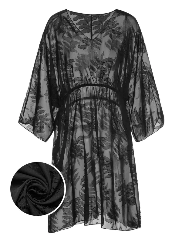 [Plus Size] Black 1950s Leaves Mesh Cover-up sold by Retro Stage