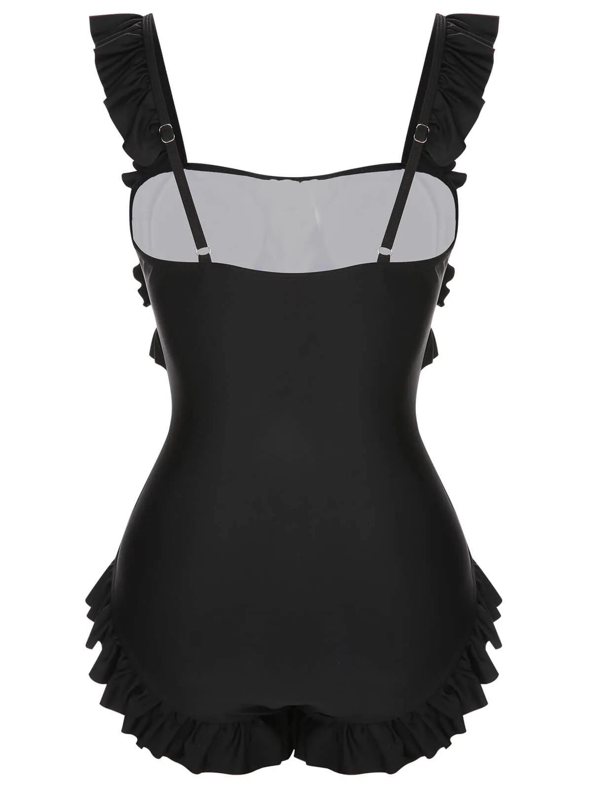 Black 1960s Tuxedo Ruffle Strap Swimsuit sold by Retro Stage product image thumbnail 4