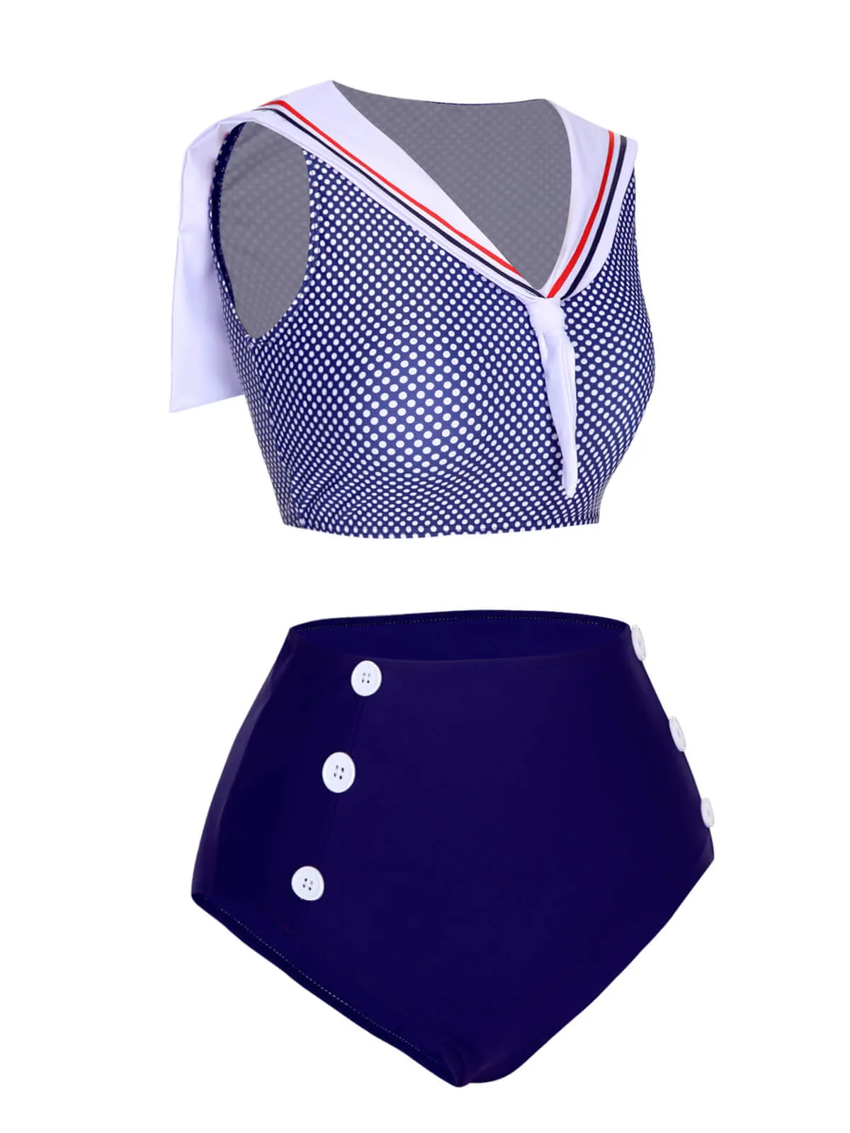 Dark Blue 1940s Dots Sailor Collar Swimsuit sold by Retro Stage product image thumbnail 3