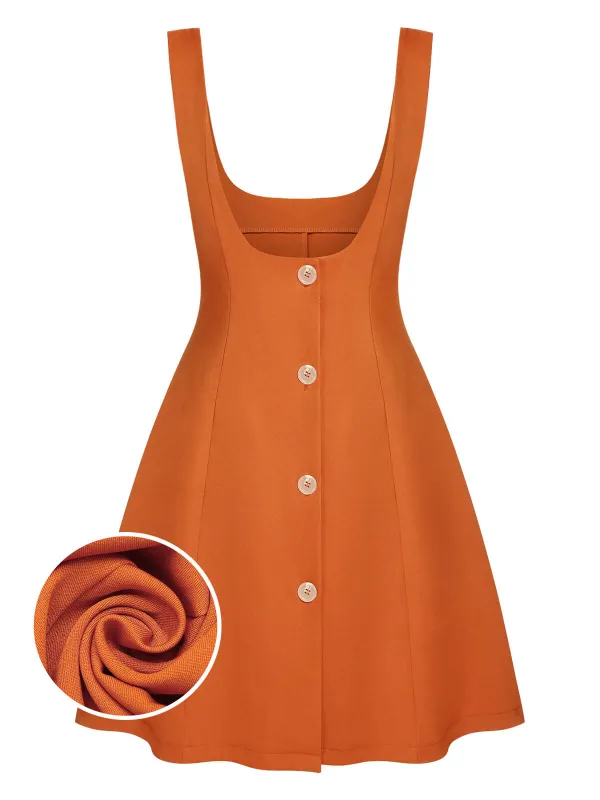 Orange 1960s Button A-Line Suspender Skirt sold by Retro Stage