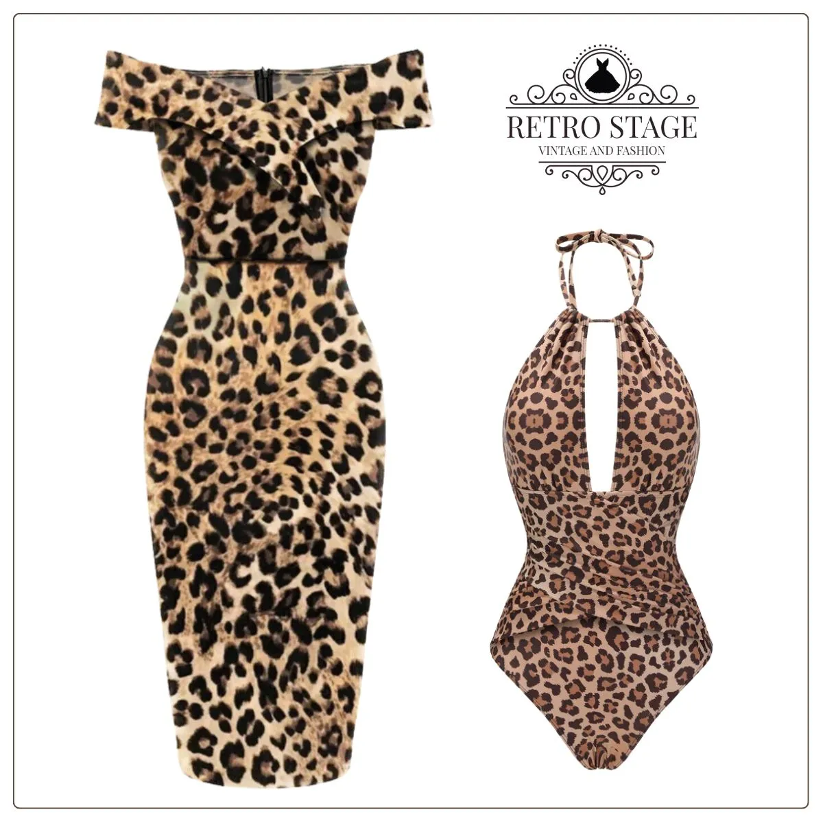 1960s Off-shoulder Leopard Pencil Dress sold by Retro Stage