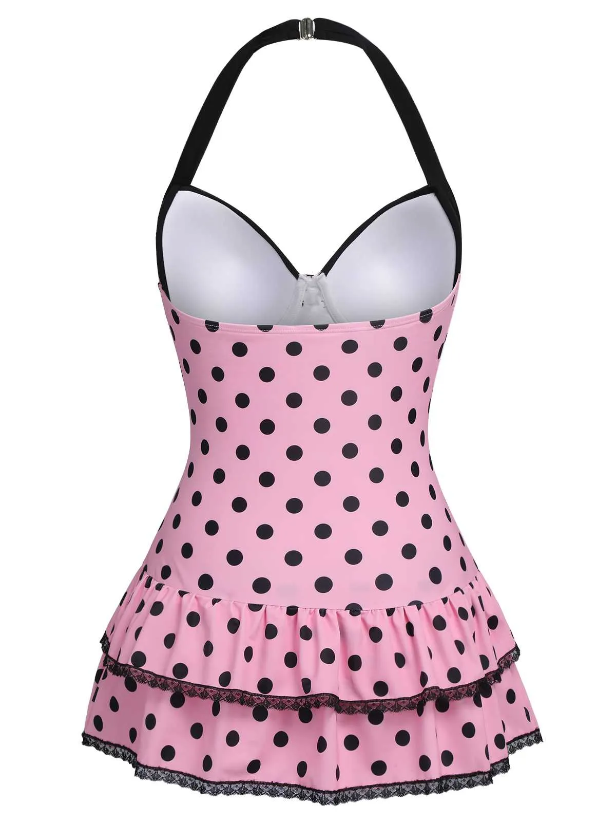 Pink 1940s Halter Polka Dots Bow One-Piece Swimsuit sold by Retro Stage product image thumbnail 5