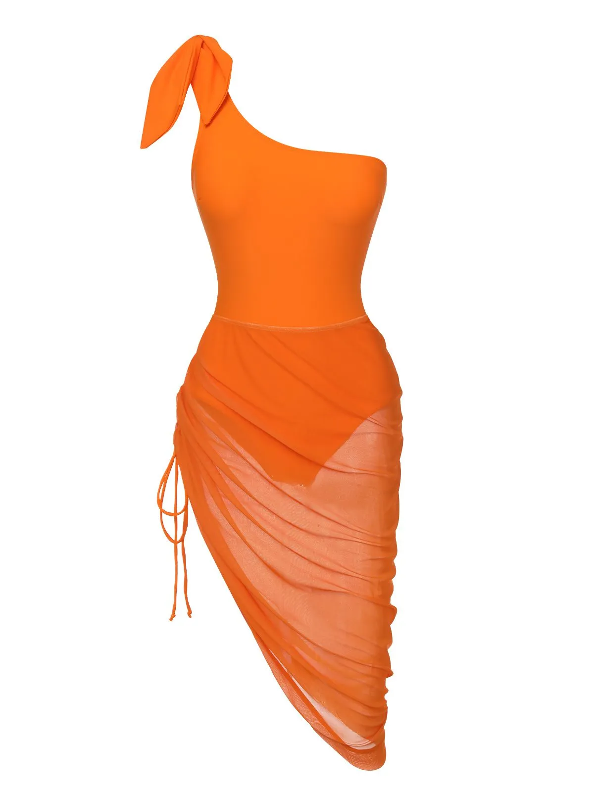 Orange 1940s Solid Swimsuit & High Low Cover-Up sold by Retro Stage