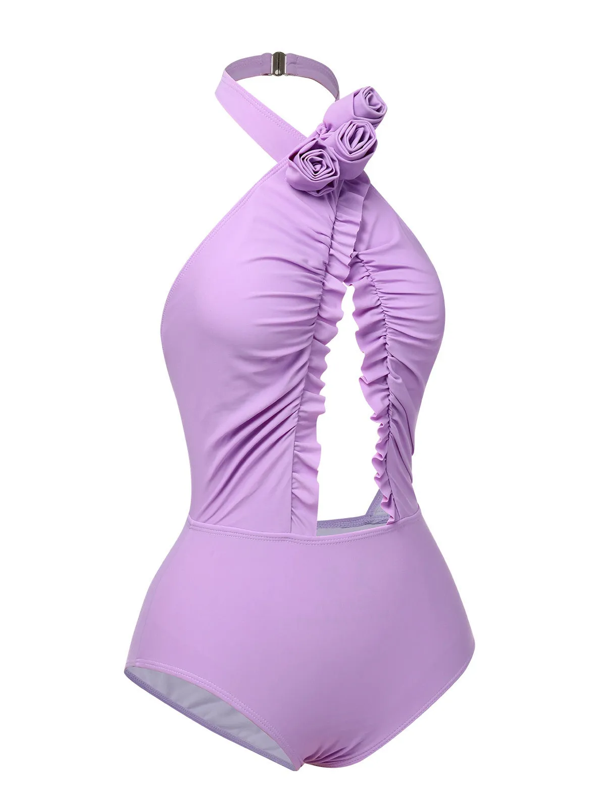 Lavender 1940s 3D Flowers Halter One-Piece Swimsuit sold by Retro Stage product image thumbnail 2